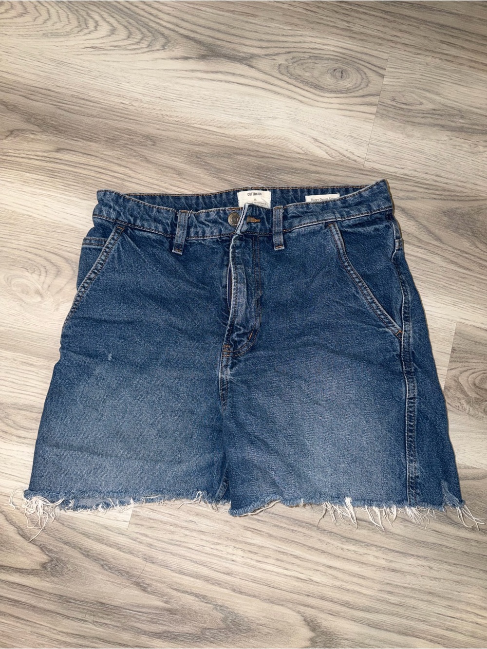 Cotton On High Rise Denim Cutoff Shorts Size 28 Medium Wash